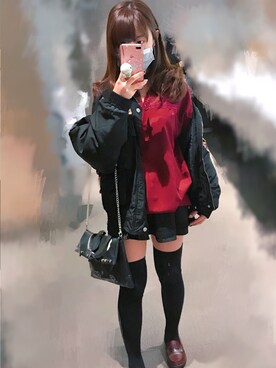 「axes femme（アクシーズファム）のアイテム（シャツ/ブラウス、レッド系）」を使った、ヒノちゃん✨さん（レディース・158cm）の冬コーディネート