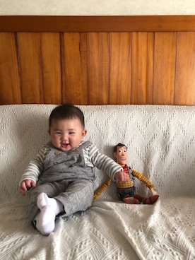 「アイテム（ロンパース）」を使った、rさん（キッズ・60cm）の春コーディネート