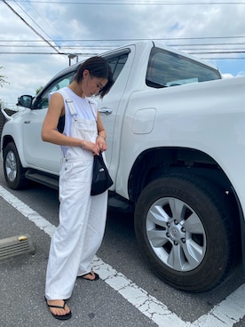 「白コーデ」｜「アイテム（オールインワン・サロペット）」を使った、rさん（レディース・156cm）の夏コーディネート