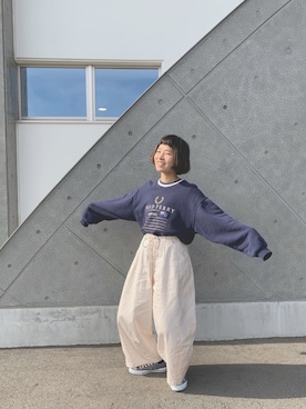 「フレッドペリー」｜「アイテム（スウェット）」を使った、かさいさん（レディース・159cm）の秋コーディネート
