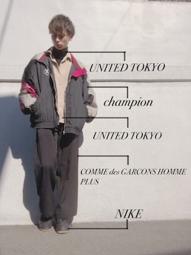 「Champion（チャンピオン）のアイテム（ナイロンジャケット）」を使った、sho-taさん（メンズ・177cm）の冬コーディネート