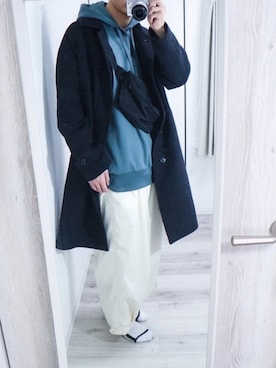 「アイテム（ステンカラーコート）」を使った、sho-taさん（メンズ・177cm）の冬コーディネート