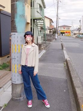 「dazzlin（ダズリン）のアイテム（ライダースジャケット）」を使った、Katyさん（レディース・167cm）の春コーディネート