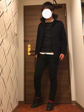 「ロールアップ」｜「アイテム（ピーコート）」を使った、NM7さん（メンズ・173cm）の秋コーディネート