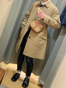「MHL.（エムエイチエル）のアイテム（ステンカラーコート）」を使った、NM7さん（メンズ・173cm）の冬コーディネート