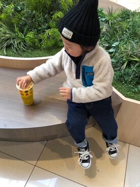 「POPCORN（ポップコーン）のアイテム」を使った、runaさん（キッズ・90cm）の冬コーディネート