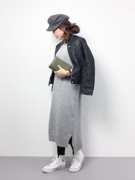 「reca（レカ）のアイテム（ライダースジャケット）」を使った、..HK..さん（レディース・159cm）の冬コーディネート