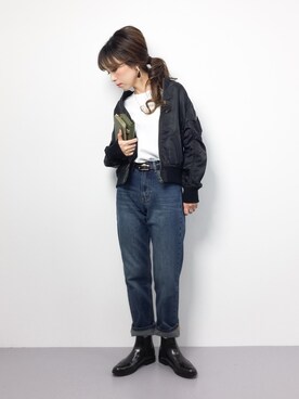 「Ray BEAMS（レイビームス）のアイテム（MA-1）」を使った、..HK..さん（レディース・159cm）の冬コーディネート