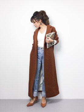 「ADAM ET ROPE'（アダムエロペ）のアイテム（チェスターコート）」を使った、..HK..さん（レディース・159cm）の冬コーディネート