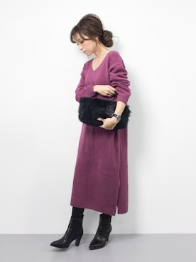 「ファークラッチ」｜「アイテム（ブーツ）」を使った、..HK..さん（レディース・159cm）の冬コーディネート