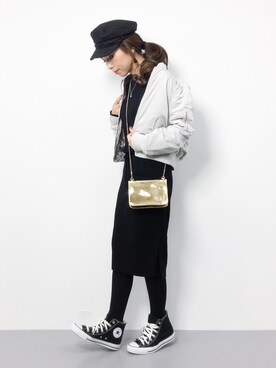 「リブ　」｜「アイテム（ブルゾン）」を使った、..HK..さん（レディース・159cm）の冬コーディネート