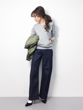 「URBAN RESEARCH DOORS（アーバンリサーチドアーズ）のデニムワイドパンツ（デニムパンツ）」を使った、..HK..さん（レディース・159cm）の冬コーディネート