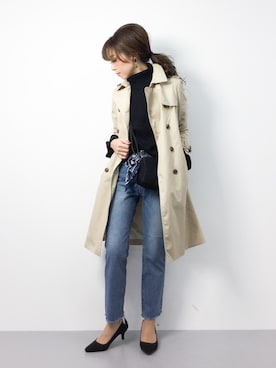「カットオフ」｜「アイテム（トレンチコート）」を使った、..HK..さん（レディース・159cm）の冬コーディネート