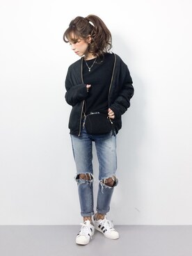 「網タイツ」｜「アイテム（MA-1）」を使った、..HK..さん（レディース・159cm）の冬コーディネート