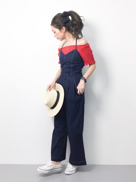 「SPIRALGIRL（スパイラルガール）のアイテム（つなぎ/オールインワン）」を使った、..HK..さん（レディース・159cm）の春コーディネート