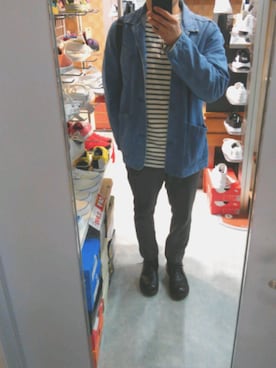 「BLUE WORK（ブルーワーク）のアイテム（スラックス）」を使った、脳みそ筋肉さん（メンズ・170cm）の春コーディネート