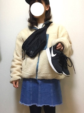 「kutir（クティール）のボアジップブルゾン（ブルゾン、ベージュ系）」を使った、のんさん（レディース・150cm）の秋コーディネート