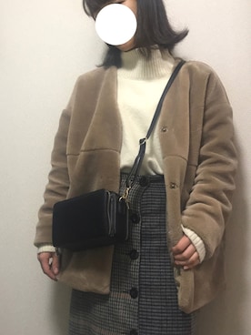 「LOWRYS FARM（ローリーズファーム）のモチモチハイネックプルオーバー　806846（ニット/セーター、ホワイト系）」を使った、のんさん（レディース・150cm）の秋コーディネート