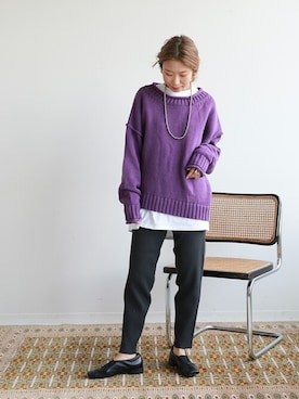 「リブニットパンツ」｜marinaさん（レディース・160cm）の秋コーディネート