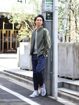 「417 EDIFICE（フォーワンセブンエディフィス）のアイテム（ミリタリージャケット）」を使った、417 officialさん（メンズ・173cm）の春コーディネート