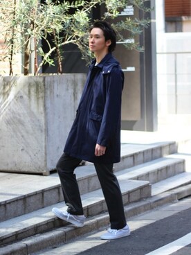 「417 by EDIFICE」｜「アイテム（ステンカラーコート）」を使った、417 officialさん（メンズ・173cm）の春コーディネート