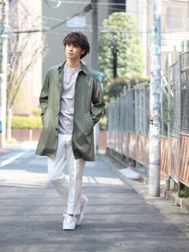 「417 EDIFICE」｜「アイテム（ステンカラーコート）」を使った、417 officialさん（メンズ・173cm）の春コーディネート