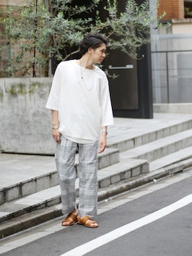 「417 EDIFICE（フォーワンセブンエディフィス）のアイテム（サンダル）」を使った、417 officialさん（メンズ・173cm）の夏コーディネート
