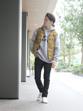 「417 EDIFICE（フォーワンセブンエディフィス）のアイテム（ダウンベスト）」を使った、417 officialさん（メンズ・173cm）の秋コーディネート
