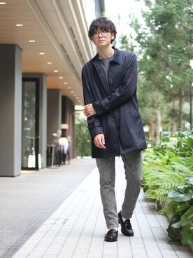 「417 by EDIFICE」｜「アイテム（ステンカラーコート）」を使った、417 officialさん（メンズ・173cm）の秋コーディネート