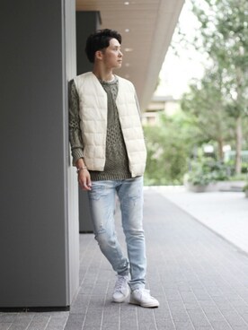 「417 EDIFICE（フォーワンセブンエディフィス）のアイテム（ダウンベスト）」を使った、417 officialさん（メンズ・173cm）の秋コーディネート