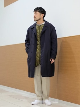 「417 EDIFICE（フォーワンセブンエディフィス）のアイテム（ステンカラーコート）」を使った、417 officialさん（メンズ・177cm）の秋コーディネート