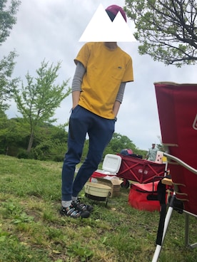「red」｜「アイテム（ハンチング/ベレー帽）」を使った、Yukiさん（メンズ・177cm）の春コーディネート