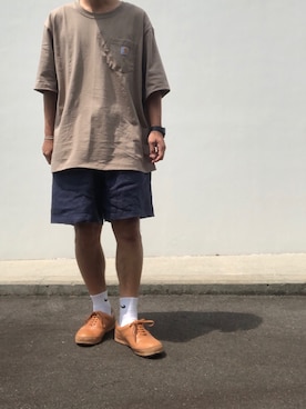 「ベージュTシャツ」｜「アイテム（パンツ）」を使った、hellocoordinateさん（メンズ・170cm）の夏コーディネート