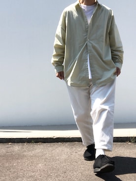 「ビッグシャツ」｜「アイテム（モカシン/デッキシューズ）」を使った、hellocoordinateさん（メンズ・170cm）の春コーディネート