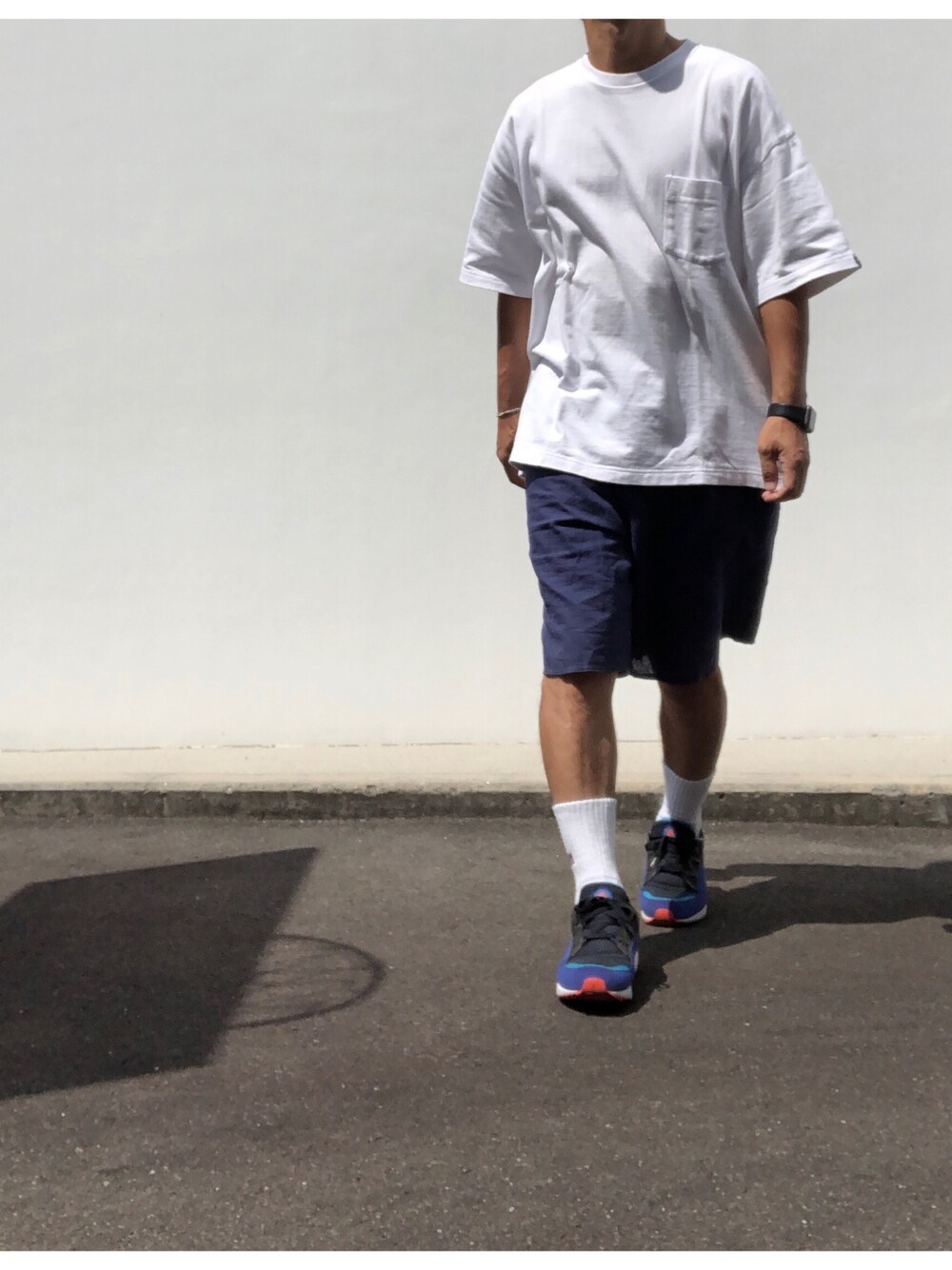 「huarache、nike huarache、ハラチ、loopwheeler、graphpaper、ポケットＴシャツ、ラルフローレン、ポロラルフローレン、Ralph Lauren、Polo Ralph Lauren」｜「LOOPWHEELERのアイテム（Tシャツ/カットソー、ホワイト系）」を使った、hellocoordinateさん（メンズ・170cm）の秋コーディネートの1枚目の写真
