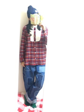 「Ne-net（ネネット）のネルストライプ②（シャツ/ブラウス）」を使った、kzcさん（レディース・171cm）の冬コーディネート