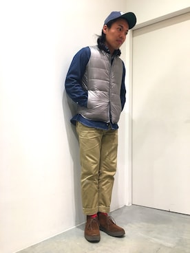 「DESCENTE ALLTERRAIN（デサント　オルテライン）のアイテム（ダウンベスト）」を使った、KOJIさん（メンズ・168cm）の冬コーディネート