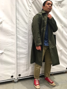 「デサント」｜「アイテム（ステンカラーコート）」を使った、KOJIさん（メンズ・168cm）の冬コーディネート