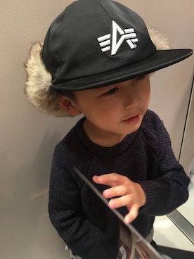 「※ALPHA（アルファ）のアイテム（キャップ）」を使った、SHINさん（キッズ・110cm）の冬コーディネート