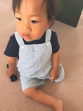 「PETIT BATEAU（プチバトー）のアイテム（オールインワン・サロペット）」を使った、Ryuさん（キッズ・80cm）の夏コーディネート
