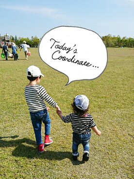 「ボーダー×デニム」｜「アイテム（その他）」を使った、RR★chamuさん（キッズ・110cm）の春コーディネート