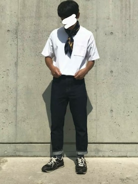 「UNIQLO（ユニクロ）のアイテム（デニムパンツ、ブラック系）」を使った、wawawa0125さん（メンズ・163cm）の夏コーディネート
