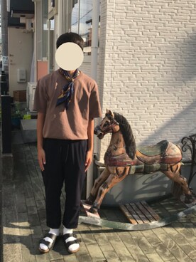 「BIRKENSTOCK（ビルケンシュトック）のアイテム（サンダル、ブラック系）」を使った、wawawa0125さん（メンズ・163cm）の夏コーディネート