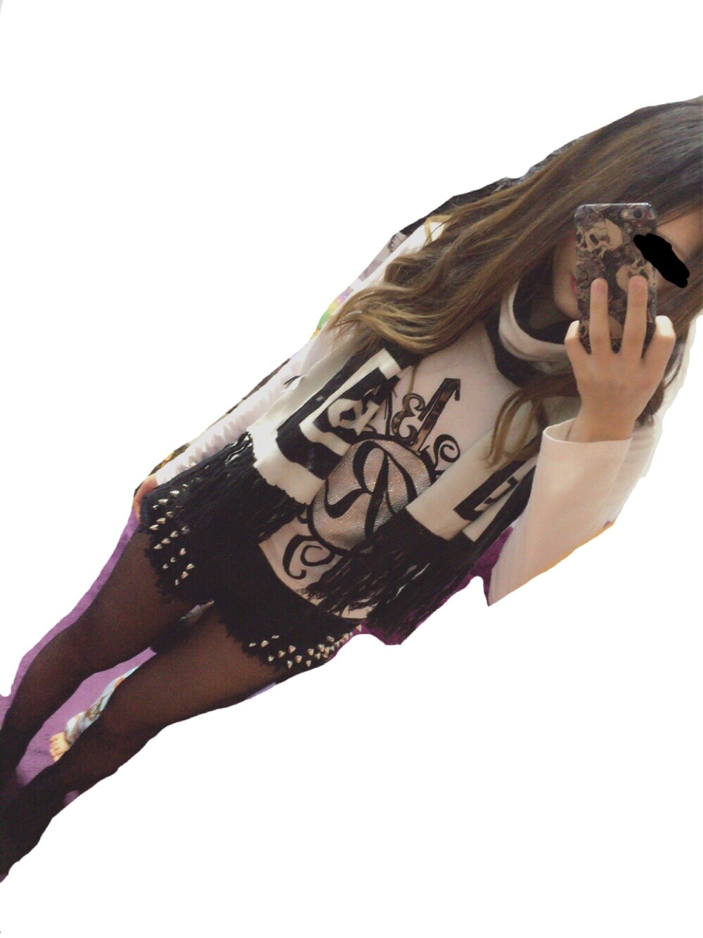 「モノトーン、ブラック、punk rock、シンプル」｜「rossoのアイテム（Tシャツ/カットソー、ホワイト系）」を使った、ぺ い 𓆉𓇼さん（レディース・162cm）の夏コーディネートの1枚目の写真