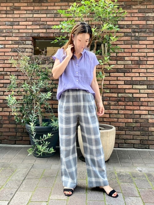 センソユニコ Sensounico Lucruca indigo Wガーゼcheck パンツ