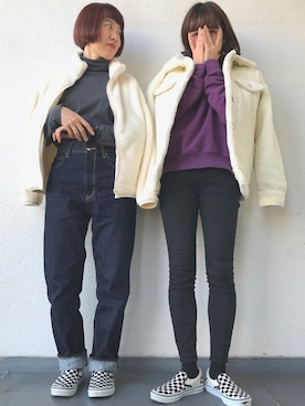 「one after another NICE CLAUP（ワンアフターアナザーナイスクラップ）のアイテム（ムートンコート）」を使った、saeさん（レディース・158cm）の秋コーディネート