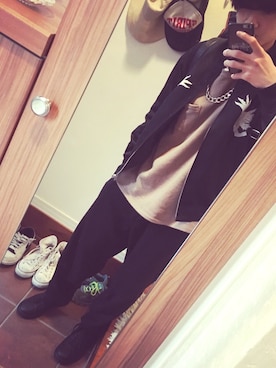 「JUNRED（ジュンレッド）の【ゆったり暖かい】ウォームクロスワイドテーパードパンツ（その他パンツ）」を使った、daijuさん（メンズ・175cm）の春コーディネート