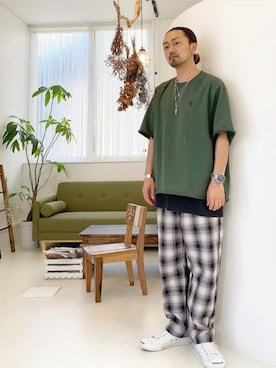 「H&M（エイチ・アンド・エム）のアイテム（Tシャツ/カットソー）」を使った、✂︎ NAOTO ✂︎さん（メンズ・170cm）の春コーディネート