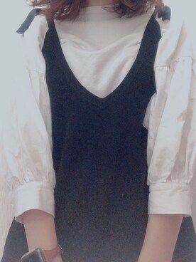 「MOUSSY（マウジー）のSHOULDER KNOT OP（ワンピース、ブラック系）」を使った、ﾘ   ｻさん（レディース・161cm）の秋コーディネート