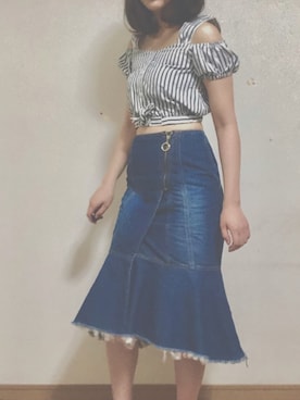 「SNIDEL（スナイデル）のアイテム（シャツ/ブラウス、ホワイト系）」を使った、ﾘ   ｻさん（レディース・161cm）の夏コーディネート